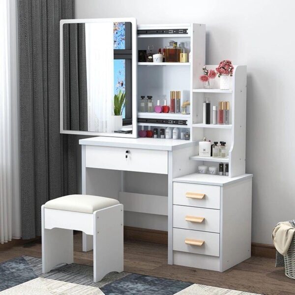 Dressing table, vanity table, makeup vanity, dressing table with mirror, vanity desk, makeup table, bedroom vanity, vanity with drawers, dressing table set, vanity with stool, makeup station, vanity with lights, modern dressing table, vintage dressing table, rustic vanity, minimalist dressing table, classic dressing table, bedroom furniture, vanity for bedroom, vanity with storage, dressing table with drawers, dressing table with stool, white dressing table, black dressing table, gray dressing table, pink dressing table, gold vanity, silver vanity, wood dressing table, metal vanity, glass top vanity, marble vanity, high gloss vanity, matte finish vanity, dressing table for girls, teen vanity, adult vanity, small dressing table, large dressing table, compact vanity, corner vanity, Hollywood vanity, vanity with light bulbs, mirrored vanity, vanity with tri-fold mirror, vanity with large mirror, vanity with stool, vanity chair, vanity bench, makeup organizer, jewelry organizer, vanity with shelves, wall-mounted vanity, floating vanity, dressing table set for sale, cheap vanity, affordable dressing table, luxury vanity, high-end dressing table, contemporary vanity, scandinavian vanity, bohemian vanity, industrial vanity, shabby chic vanity, elegant dressing table, sophisticated vanity, sleek vanity, clean lines vanity, vanity with gold handles, vanity with crystal knobs, vanity with sleek pulls, dressing table with storage, makeup storage solution, vanity with multiple drawers, vanity for jewelry, vanity for makeup, vanity for cosmetics, vanity for hair tools, vanity for small spaces, vanity for studio apartment, space-saving vanity,