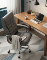 High Back Gray Leather Office Chair - Image 4
